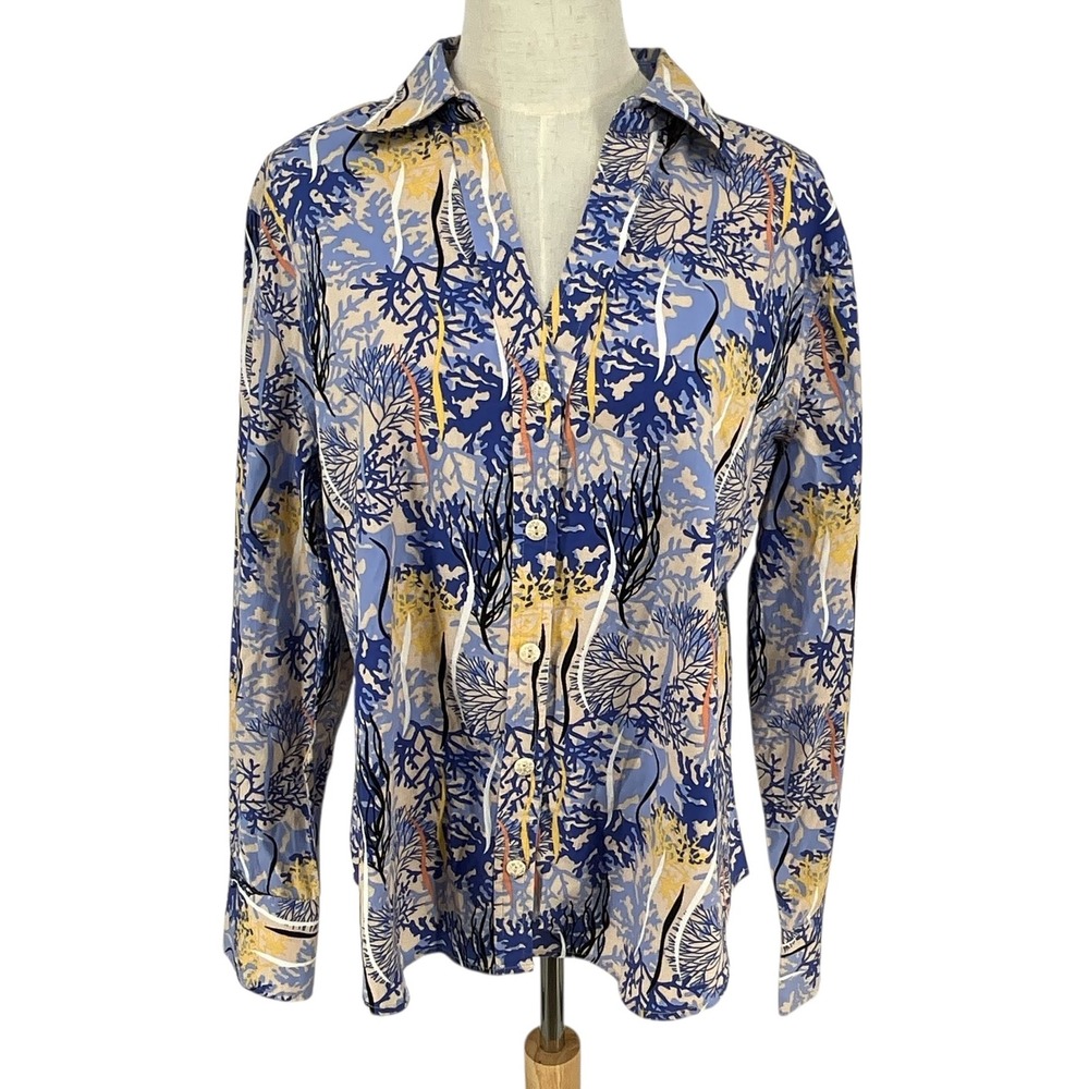 Acorn Womens Coral Reef Print Button Up Shirt XL Blue Multi Color Long Sleeve - Picture 1 of 8